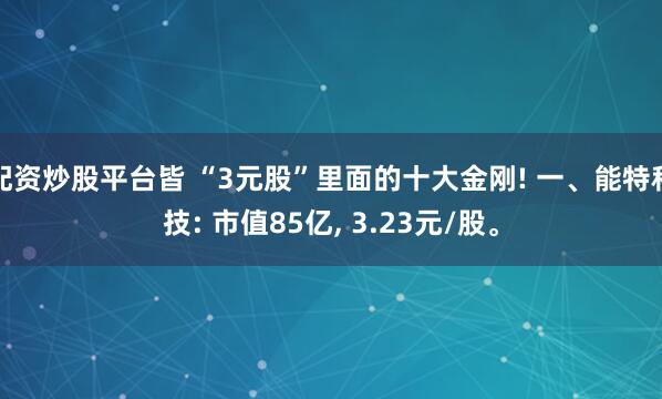 配资炒股平台皆 “3元股”里面的十大金刚! 一、能特科技: 市值85亿, 3.23元/股。